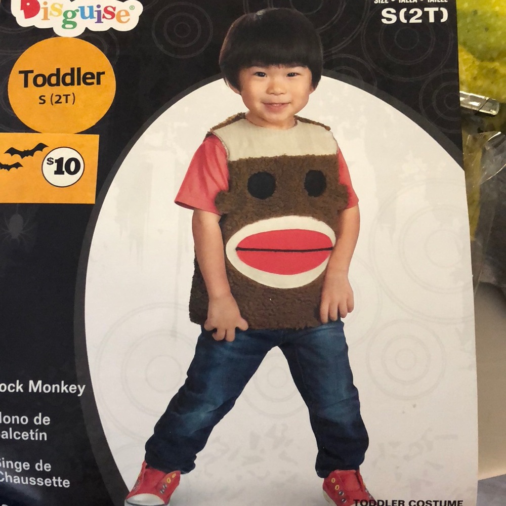 Halloween costume sock monkey vest toddler 2T